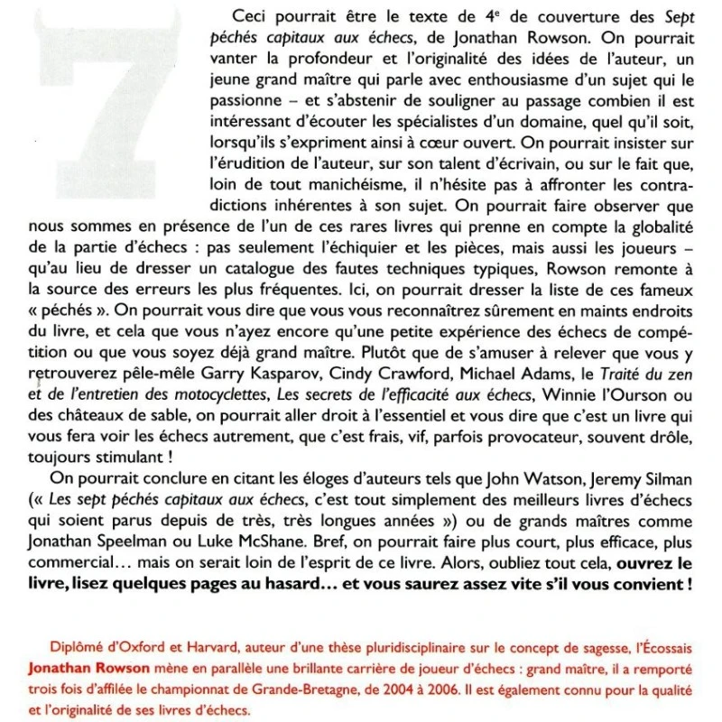 ROWSON - Les 7 Péchés Capitaux Aux Échecs 3 ROWSON - Les 7 Péchés Capitaux Aux Échecs