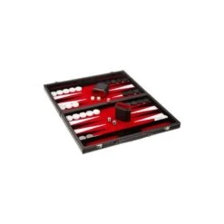 Backgammon Simili Cuir Noir, Intérieur Rouge 38cm