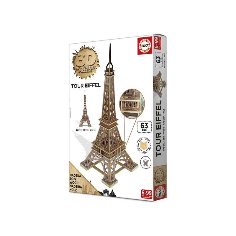 Puzzle 3D - Bois Tour Eiffel (63 Pcs) 4 Puzzle 3D - Bois Tour Eiffel (63 Pcs) – Image 2